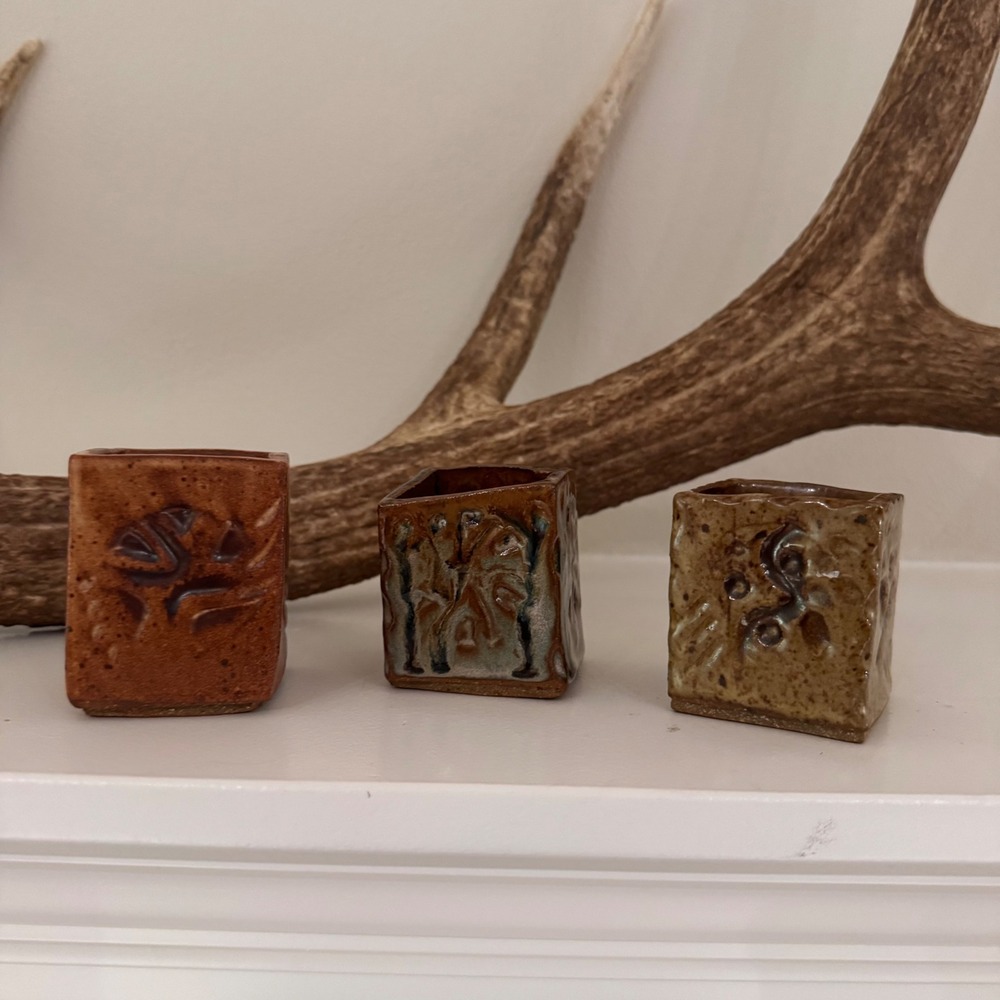 Williams Studio 2007 Handcrafted Ceramic Mini Planter Set 3 Earth Tone Stoneware